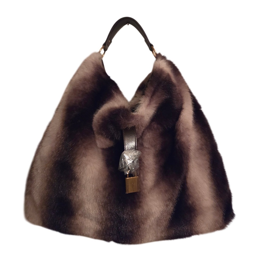 Betsey Johnson Xotelly Hobo Bag Large Brown Stripe New Faux Fur Padlock